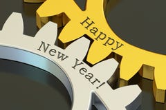 Happy New Year concept on the gearwheels, 3D rendering. Happy New Year concept on the gearwheels, 3D vector illustration Happy New Year concept on the gearwheels, 3D rendering. Happy New Year concept on the gearwheels, 3D vector illustration