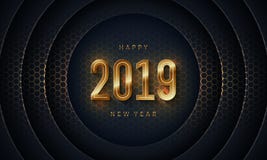 2019 Happy new year with Dark circle paper cut background. Abstract modern 3D texture vector background royalty free illustration 2019 Happy new year with Dark circle paper cut background. Abstract modern 3D texture vector background royalty free illustration