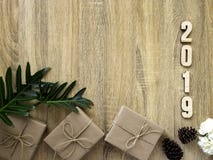 Happy new year 2019 decorative with gift box on wooden royalty free stock photo Happy new year 2019 decorative with gift box on wooden royalty free stock photo