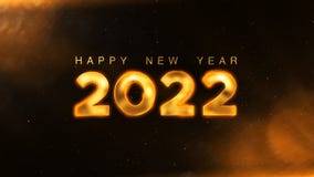 Happy New Year 2022 golden particles flare on black background new year resolution concept.