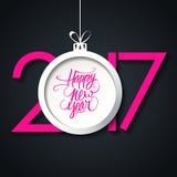 2017 Happy New Year greeting card with handwritten text design and christmas ball. Holiday hand drawn lettering. Vector illustration stock illustration 2017 Happy New Year greeting card with handwritten text design and christmas ball. Holiday hand drawn lettering. Vector illustration stock illustration