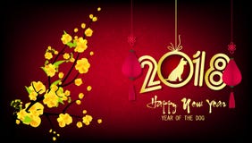 Happy new year 2018 greeting card and chinese new year of the dog Royalty Free Stock Images Happy new year 2018 greeting card and chinese new year of the dog Royalty Free Stock Images