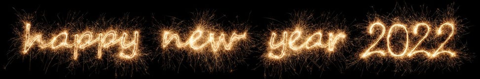 Happy new year 2022 greeting. golden bright modern sparkler number and letter isolated  black. silvester eve celebration