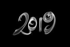 Happy new year 2019 isolated numbers lettering written with fire flame or smoke on black background. royalty free illustration Happy new year 2019 isolated numbers lettering written with fire flame or smoke on black background. royalty free illustration