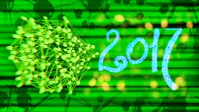 Happy new year 2017 isolated numbers written with light on black tech geometric 3d rendering background. stock illustration Happy new year 2017 isolated numbers written with light on black tech geometric 3d rendering background. stock illustration