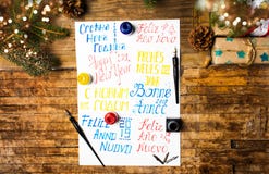 Happy new year note in different languages stock photos Happy new year note in different languages stock photos