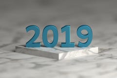 Number of 2019 year in shiny metallic blue texture over pedestal podium. Number of 2019 year in shiny metallic blue texture over pedestal podium made of marble vector illustration Number of 2019 year in shiny metallic blue texture over pedestal podium. Number of 2019 year in shiny metallic blue texture over pedestal podium made of marble vector illustration