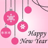 Happy New Year pink balls hanging card vector. vector illustration Happy New Year pink balls hanging card vector. vector illustration
