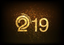 Happy New Year,text design 2019 with stars in gold style, happy pig year in Chinese words. vector illustration Happy New Year,text design 2019 with stars in gold style, happy pig year in Chinese words. vector illustration