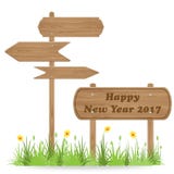 Happy New Year 2017 text on Wooden signpost. With grass flower isolated on white. vector illustration vector illustration Happy New Year 2017 text on Wooden signpost. With grass flower isolated on white. vector illustration vector illustration