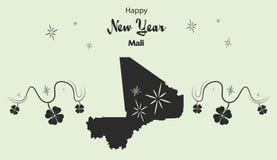 Happy New Year theme with map of Mali. Happy New Year illustration theme with map of Mali royalty free illustration Happy New Year theme with map of Mali. Happy New Year illustration theme with map of Mali royalty free illustration