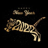 Happy New year 2022. The year of the tiger of lunar Eastern calendar. Creative tiger logo and number 2022 on a black background.