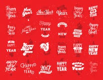 Happy New Year typographic emblems set. Happy New Year 2017 typographic emblems set. Vector logo design. Black and white. Usable for banners, greeting cards vector illustration Happy New Year typographic emblems set. Happy New Year 2017 typographic emblems set. Vector logo design. Black and white. Usable for banners, greeting cards vector illustration