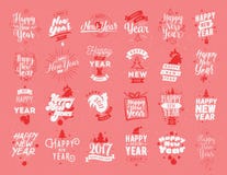 Happy New Year typographic emblems set. Happy New Year 2017 typographic emblems set. Vector logo design. Black and white. Usable for banners, greeting cards royalty free illustration Happy New Year typographic emblems set. Happy New Year 2017 typographic emblems set. Vector logo design. Black and white. Usable for banners, greeting cards royalty free illustration