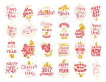 Happy New Year typographic emblems set. Happy New Year 2017 typographic emblems set. Vector logo design. Black and white. Usable for banners, greeting cards vector illustration Happy New Year typographic emblems set. Happy New Year 2017 typographic emblems set. Vector logo design. Black and white. Usable for banners, greeting cards vector illustration