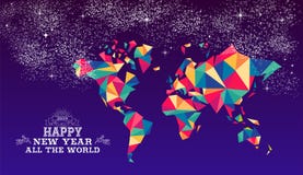 Happy new year 2019 world triangle hipster color. Happy new year around the world 2019 worldwide greeting card or poster design with colorful triangle globe map stock illustration Happy new year 2019 world triangle hipster color. Happy new year around the world 2019 worldwide greeting card or poster design with colorful triangle globe map stock illustration