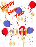 Happy New Years 2001. Happy New Years, in 2011. Celebrating with balloons, confetti, and streamers stock illustration Happy New Years 2001. Happy New Years, in 2011. Celebrating with balloons, confetti, and streamers stock illustration