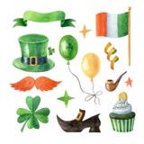 Happy Saint Patrick`s Day watercolor clipart collection