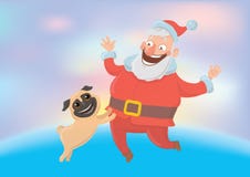 Happy Santa Claus playing with dog. New year and Christmas cards for year of the dog according to the Eastern calendar stock illustration Happy Santa Claus playing with dog. New year and Christmas cards for year of the dog according to the Eastern calendar stock illustration