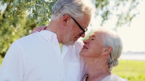 Happy senior couple kissing at summer park
