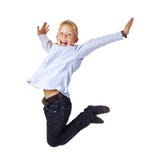Happy Sportive Boy Jumps In The Air Royalty Free Stock Photos