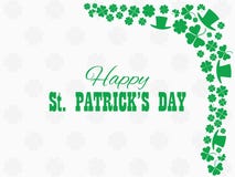 Happy St. Patrick`s Day. Leprechaun hat and green clover leaves. Festive banner, greeting card. Typography design. Vector Stock Photos Happy St. Patrick`s Day. Leprechaun hat and green clover leaves. Festive banner, greeting card. Typography design. Vector Stock Photos