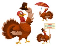 Happy Thanksgiving Day with funny cartoon turkeys. stock illustration Happy Thanksgiving Day with funny cartoon turkeys. stock illustration