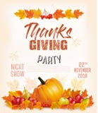Happy Thanksgiving Flyer with colorful leaves and autumn vegetables stock illustration Happy Thanksgiving Flyer with colorful leaves and autumn vegetables stock illustration
