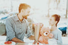 Happy Time with Father and Daughter. 8 March. royalty free stock image Happy Time with Father and Daughter. 8 March. royalty free stock image