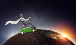 Happy travelling on toy vehicle stock photos Happy travelling on toy vehicle stock photos