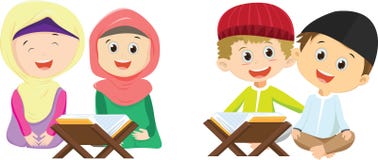 Happy two Muslim girls reading Quran together royalty free illustration Happy two Muslim girls reading Quran together royalty free illustration