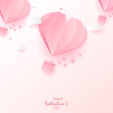 Happy Valentine`s Day greeting card with flying paper cut pink hearts. Vector vector illustration Happy Valentine`s Day greeting card with flying paper cut pink hearts. Vector vector illustration