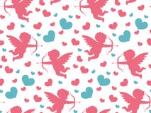 Happy Valentine`s Day seamless pattern. Cute romantic love endless background. Cupid, heart repeating texture. Vector Royalty Free Stock Photos Happy Valentine`s Day seamless pattern. Cute romantic love endless background. Cupid, heart repeating texture. Vector Royalty Free Stock Photos
