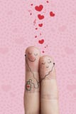 Happy Valentine's Day theme series. Finger art of a Happy couple. Lovers is embracing and listening music. Stock Image royalty free illustration Happy Valentine's Day theme series. Finger art of a Happy couple. Lovers is embracing and listening music. Stock Image royalty free illustration