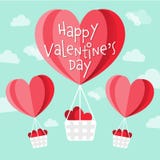 Happy Valentine`s day vector heart shaped hot air balloons stock illustration Happy Valentine`s day vector heart shaped hot air balloons stock illustration