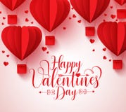 Happy Valentines Day Vector Greetings Card Design With Paper Cut Red Heart Stock Vector Illustration Of Event Lettering