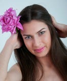 Happy woman with peony stock photography Happy woman with peony stock photography
