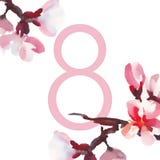 Happy women`s day. 8 march. Watercolor almond flowers. royalty free illustration Happy women`s day. 8 march. Watercolor almond flowers. royalty free illustration