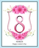 Happy Women` s Day greeting card, women and text 8th March. royalty free illustration Happy Women` s Day greeting card, women and text 8th March. royalty free illustration