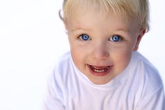 Happy Young Boy On White Background Royalty Free Stock Photography
