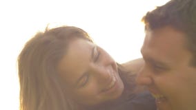 Happy young couple enjoying an intimate moment, laughing a lot and being happy stock video Happy young couple enjoying an intimate moment, laughing a lot and being happy stock video