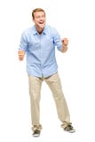 Happy young man celebrating success on white background stock photo Happy young man celebrating success on white background stock photo