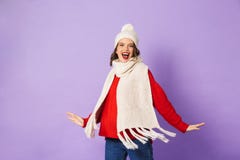 Happy young woman isolated over purple background royalty free stock photos Happy young woman isolated over purple background royalty free stock photos