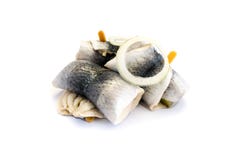Harengs de rollmops d'isolement sur le fond blanc image stock Harengs de rollmops d'isolement sur le fond blanc image stock