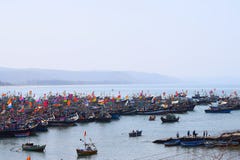 Harnai Vissershaven, Dapoli, Maharashtra, India royalty-vrije stock fotografie Harnai Vissershaven, Dapoli, Maharashtra, India royalty-vrije stock fotografie