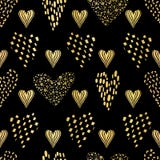 Harten van de Luxe bestrooit de Zwarte Gouden Liefde Textuurpatroon, Naadloze Vector stock illustratie Harten van de Luxe bestrooit de Zwarte Gouden Liefde Textuurpatroon, Naadloze Vector stock illustratie