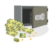 Haufen von Dollarscheinen und Münzen nahe sicherem Stahlkasten Grüne Banknoten verpackt in den Bündeln Reichtum oder Finanzwohl stock abbildung Haufen von Dollarscheinen und Münzen nahe sicherem Stahlkasten Grüne Banknoten verpackt in den Bündeln Reichtum oder Finanzwohl stock abbildung