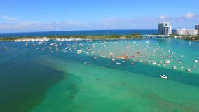 Haulover Beach Miami sand bar aerial video