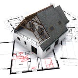 Haus auf Lichtpausen mit Anmerkungen lizenzfreie abbildung Haus auf Lichtpausen mit Anmerkungen lizenzfreie abbildung
