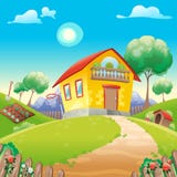 Haus mit Garten int die Landschaft lizenzfreie abbildung Haus mit Garten int die Landschaft lizenzfreie abbildung